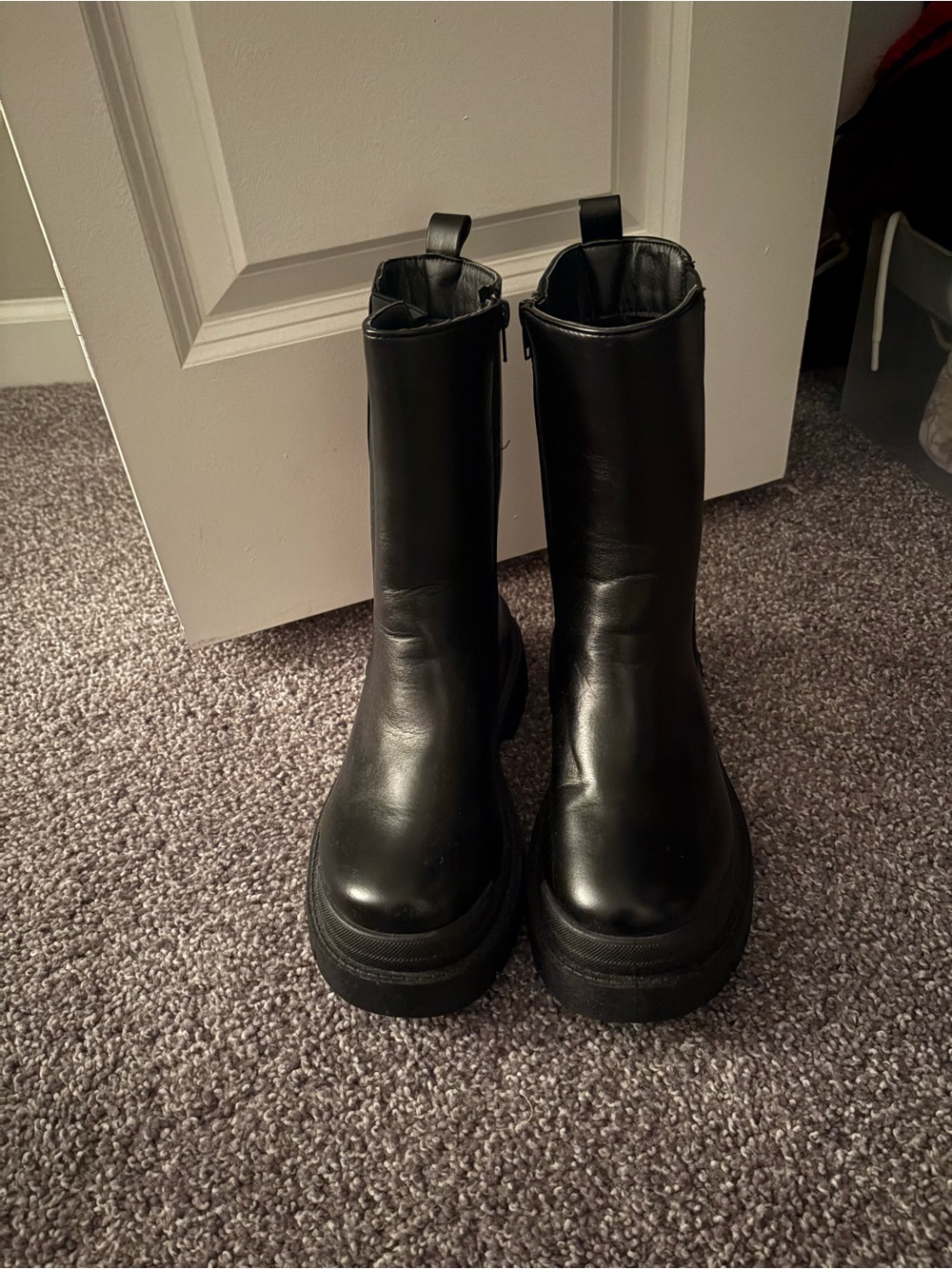 Chunky Black Leather Chelsea Boots
